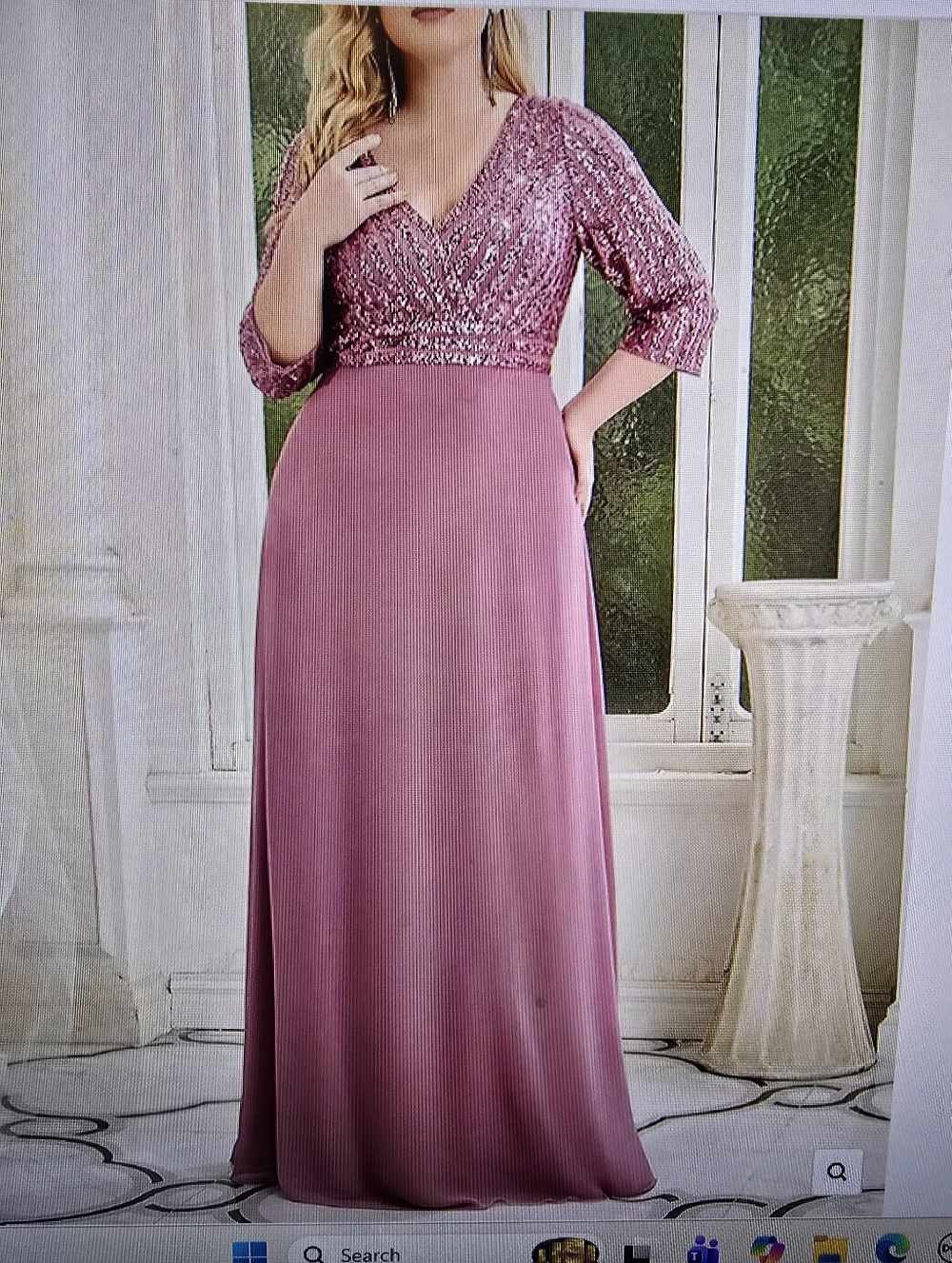 Plus Size V Neck A-Line Formal Evening Dress With 3/4 Sleeve